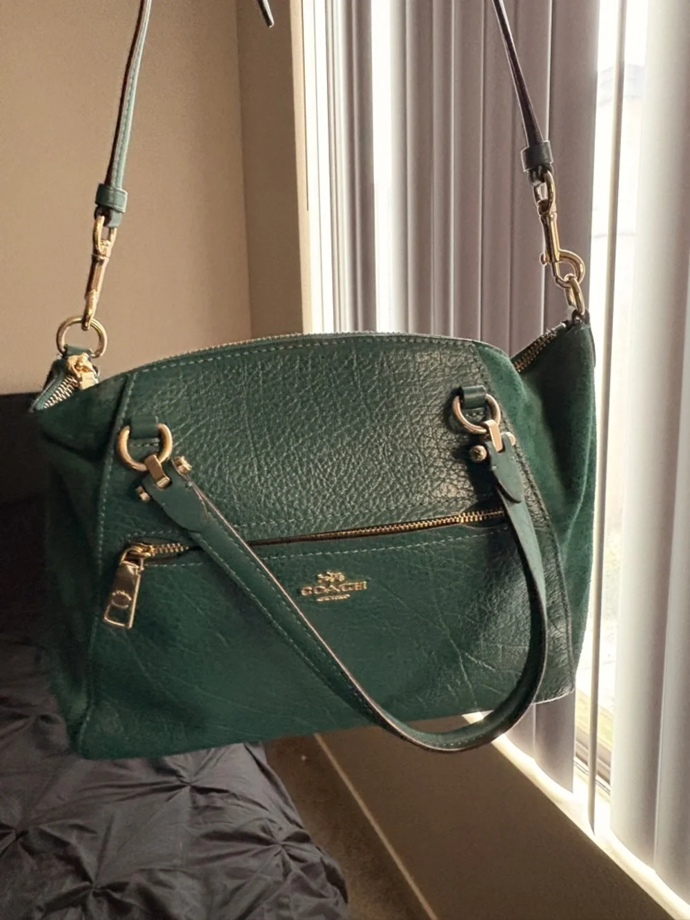Coach Leather and Suede Satchel Handbag in Green - Picture 4 of 7